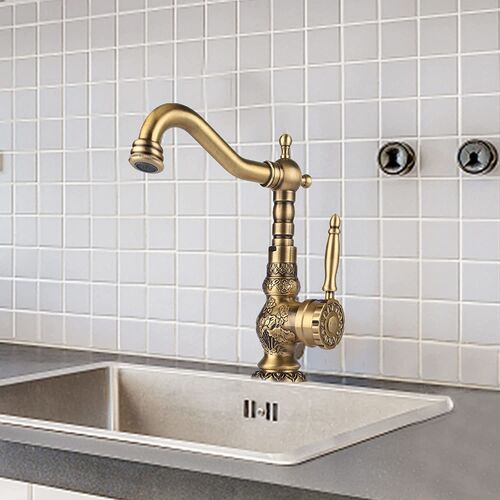 Durable and Practical Brass Washbasin Faucet with Carved Antique Design